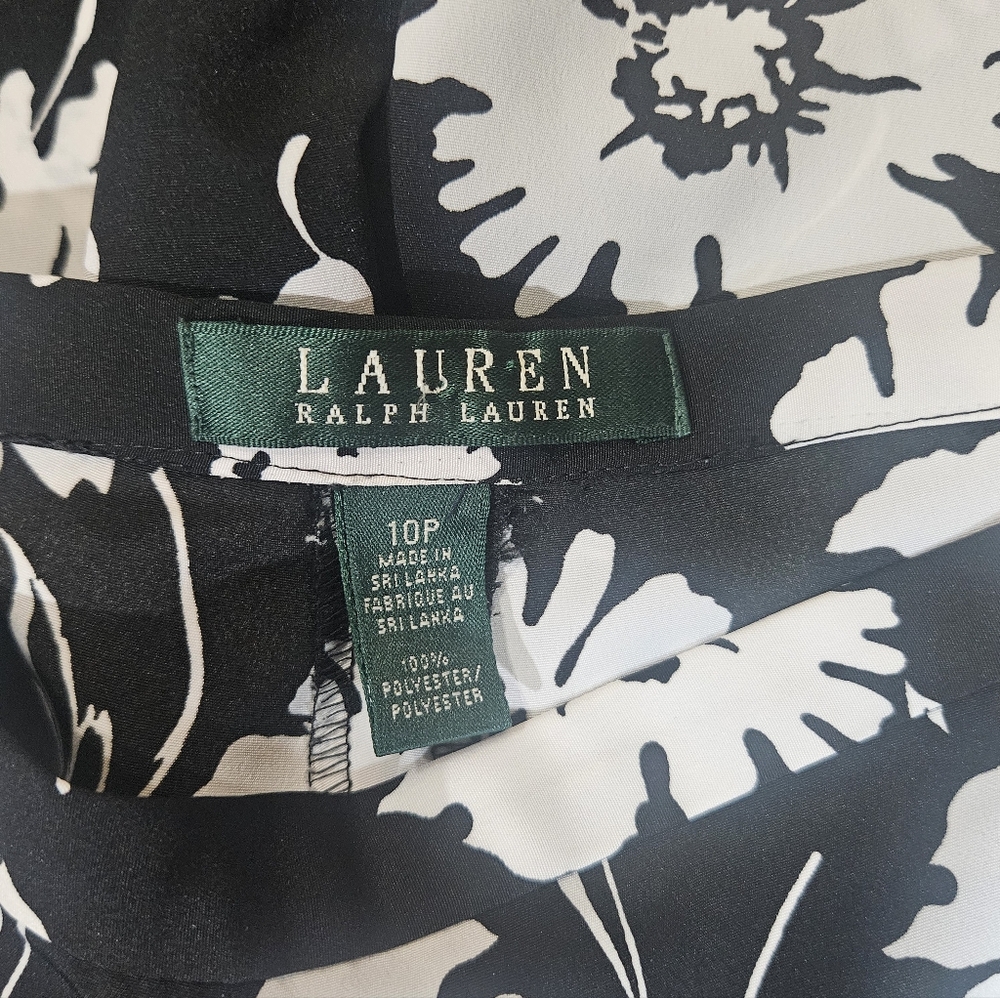 Lauren Ralph Lauren Womens Pants‎ Size 10P Black White Floral Wide Leg High Rise - Picture 2 of 7